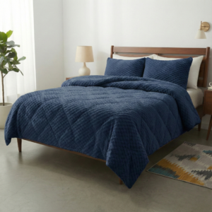 Cozy Fur Çift Taraflı Tavşan Tüyü/Sherpa Yatak Örtüsü Seti (3 Parça) Deep Navy