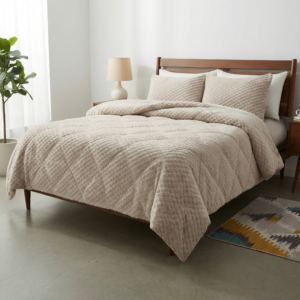 Cozy Fur Çift Taraflı Tavşan Tüyü/Sherpa Yatak Örtüsü Seti (3 Parça) Sand Bej